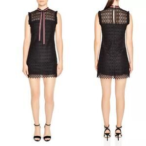 SANDRO Paris Fidele Tie-Neck Lace Mini Dress Black Sleeveless Cocktail Sz S